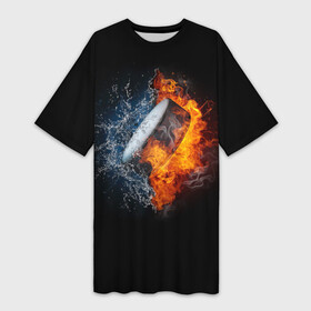 Платье-футболка 3D с принтом Шайба   огонь и вода в Курске,  |  | вода | лед | огонь | пламя | россия | спорт | хоккей | шайба
