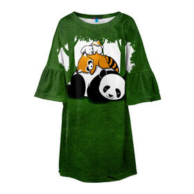 Детское платье 3D с принтом Милая панда в Курске, 100% полиэстер | прямой силуэт, чуть расширенный к низу. Круглая горловина, на рукавах — воланы | большая | джунгли | енот | зайка | милая | панда | пушистая