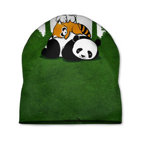 Шапка 3D с принтом Милая панда в Курске, 100% полиэстер | универсальный размер, печать по всей поверхности изделия | большая | джунгли | енот | зайка | милая | панда | пушистая