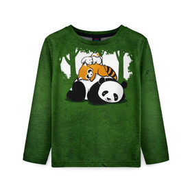 Детский лонгслив 3D с принтом Милая панда в Курске, 100% полиэстер | длинные рукава, круглый вырез горловины, полуприлегающий силуэт
 | большая | джунгли | енот | зайка | милая | панда | пушистая