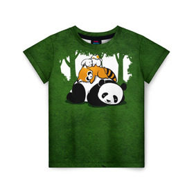 Детская футболка 3D с принтом Милая панда в Курске, 100% гипоаллергенный полиэфир | прямой крой, круглый вырез горловины, длина до линии бедер, чуть спущенное плечо, ткань немного тянется | большая | джунгли | енот | зайка | милая | панда | пушистая