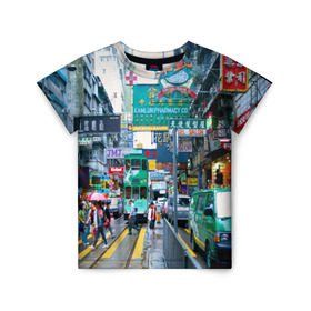 Детская футболка 3D с принтом Улица, Пекин, Китай в Курске, 100% гипоаллергенный полиэфир | прямой крой, круглый вырез горловины, длина до линии бедер, чуть спущенное плечо, ткань немного тянется | advertising | architecture | beijing | capital | cars | china | city | floors | landscape | pe | skyscrapers | street | tram | автомобили | архитектура | город | двухэтажный | китай | люди | пейзаж | пекин | переход | пешеходный | реклама | с