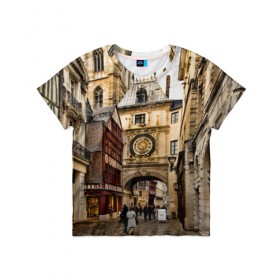 Детская футболка 3D с принтом Улицы Парижа в Курске, 100% гипоаллергенный полиэфир | прямой крой, круглый вырез горловины, длина до линии бедер, чуть спущенное плечо, ткань немного тянется | paris | архитектура | город