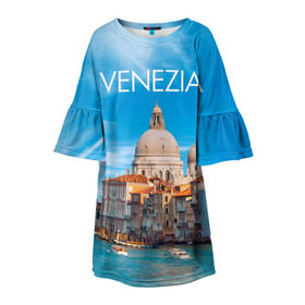 Детское платье 3D с принтом Венеция в Курске, 100% полиэстер | прямой силуэт, чуть расширенный к низу. Круглая горловина, на рукавах — воланы | boat | city | italy | mooring | sea | strait | street | temple area | venice | венеция | город | италия | лодки | море | площадь | причал | пролив | улицы | храм