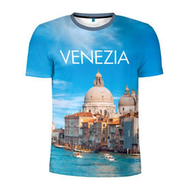 Мужская футболка 3D спортивная с принтом Венеция в Курске, 100% полиэстер с улучшенными характеристиками | приталенный силуэт, круглая горловина, широкие плечи, сужается к линии бедра | boat | city | italy | mooring | sea | strait | street | temple area | venice | венеция | город | италия | лодки | море | площадь | причал | пролив | улицы | храм