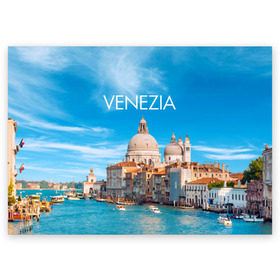 Поздравительная открытка с принтом Венеция в Курске, 100% бумага | плотность бумаги 280 г/м2, матовая, на обратной стороне линовка и место для марки
 | boat | city | italy | mooring | sea | strait | street | temple area | venice | венеция | город | италия | лодки | море | площадь | причал | пролив | улицы | храм