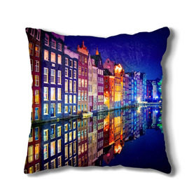 Подушка 3D с принтом Амстердама, Нидерланды в Курске, наволочка – 100% полиэстер, наполнитель – холлофайбер (легкий наполнитель, не вызывает аллергию). | состоит из подушки и наволочки. Наволочка на молнии, легко снимается для стирки | amsterdam | boat | bright | color | lights | night | pier | rainbow | reflection | the city | the netherlands | the strait | water | амстердама | вода | город | лодка | нидерланды | ночь | огни | отражение | причал | пролив | радуга | цвет | яркий