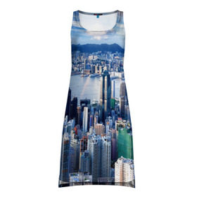 Платье-майка 3D с принтом Гонконг, Китай в Курске, 100% полиэстер | полуприлегающий силуэт, широкие бретели, круглый вырез горловины, удлиненный подол сзади. | architecture | boats | china | city | hong kong | houses | mountains | sea | sky | skyscrapers | water | архитектура | вода | гонконг | город | горы | дома | китай | корабли | море | небо