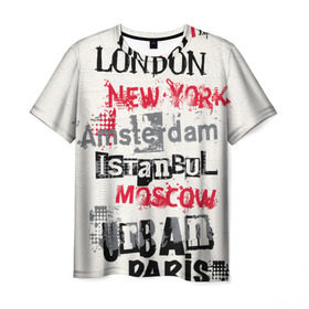 Мужская футболка 3D с принтом Текстовой арт в Курске, 100% полиэфир | прямой крой, круглый вырез горловины, длина до линии бедер | Тематика изображения на принте: amsterdam | istanbul | london | moscow | new york | paris | urban | амстердам | лондон | москва | нью йорк | париж | стамбул