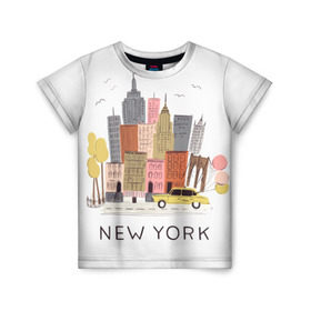 Детская футболка 3D с принтом Нью-Йорк в Курске, 100% гипоаллергенный полиэфир | прямой крой, круглый вырез горловины, длина до линии бедер, чуть спущенное плечо, ткань немного тянется | new york | воздушные шары | город | деревья | рисунок | такси