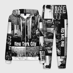 Мужской костюм 3D с принтом Улицы Нью-Йорка в Курске, 100% полиэстер | Манжеты и пояс оформлены тканевой резинкой, двухслойный капюшон со шнурком для регулировки, карманы спереди | Тематика изображения на принте: city | collage | houses | new york | skyscrapers | streets | usa | город | дома | коллаж | нью йорка | сша | улицы