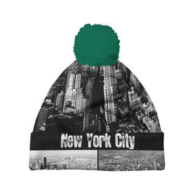 Шапка 3D c помпоном с принтом Улицы Нью-Йорка в Курске, 100% полиэстер | универсальный размер, печать по всей поверхности изделия | city | collage | houses | new york | skyscrapers | streets | usa | город | дома | коллаж | нью йорка | сша | улицы