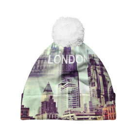 Шапка 3D c помпоном с принтом Улицы Лондона в Курске, 100% полиэстер | универсальный размер, печать по всей поверхности изделия | collage | england | london | англия | коллаж | лондон