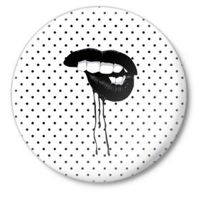 Значок с принтом Black Lips в Курске,  металл | круглая форма, металлическая застежка в виде булавки | Тематика изображения на принте: black | girl | lips | lipstick | love | губы | девушка | женщина | любовь | помада | страсть | черный