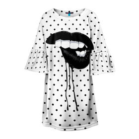 Детское платье 3D с принтом Black Lips в Курске, 100% полиэстер | прямой силуэт, чуть расширенный к низу. Круглая горловина, на рукавах — воланы | black | girl | lips | lipstick | love | губы | девушка | женщина | любовь | помада | страсть | черный