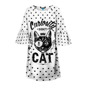 Детское платье 3D с принтом Curiosity Cat в Курске, 100% полиэстер | прямой силуэт, чуть расширенный к низу. Круглая горловина, на рукавах — воланы | animal | beast | cat | feline | gangsta | kill | king | kitty | meow | nature | гангстер | животное | зверь | король | кот | котенок | котик | кошка | мяу | природа