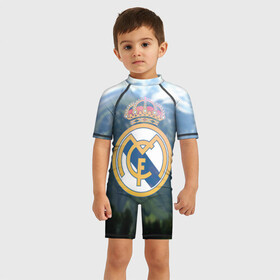 Детский купальный костюм 3D с принтом Реал Мадрид в Курске, Полиэстер 85%, Спандекс 15% | застежка на молнии на спине | real madrid | реал мадрид