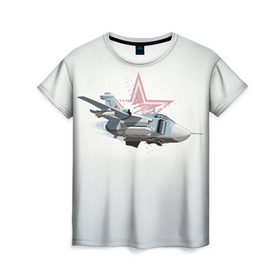 Женская футболка 3D с принтом Су-24 в Курске, 100% полиэфир ( синтетическое хлопкоподобное полотно) | прямой крой, круглый вырез горловины, длина до линии бедер | авиация