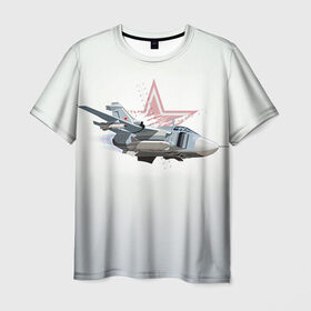 Мужская футболка 3D с принтом Су-24 в Курске, 100% полиэфир | прямой крой, круглый вырез горловины, длина до линии бедер | авиация