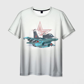 Мужская футболка 3D с принтом Су-34 в Курске, 100% полиэфир | прямой крой, круглый вырез горловины, длина до линии бедер | авиация