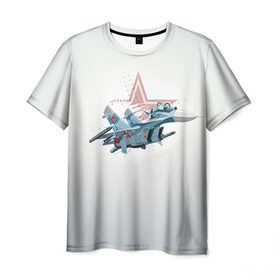 Мужская футболка 3D с принтом Су-27 в Курске, 100% полиэфир | прямой крой, круглый вырез горловины, длина до линии бедер | Тематика изображения на принте: авиация