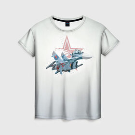 Женская футболка 3D с принтом Су-27 в Курске, 100% полиэфир ( синтетическое хлопкоподобное полотно) | прямой крой, круглый вырез горловины, длина до линии бедер | авиация