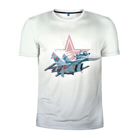Мужская футболка 3D спортивная с принтом Су-27 в Курске, 100% полиэстер с улучшенными характеристиками | приталенный силуэт, круглая горловина, широкие плечи, сужается к линии бедра | Тематика изображения на принте: авиация