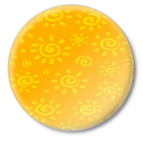 Значок с принтом Солнышко в Курске,  металл | круглая форма, металлическая застежка в виде булавки | желтый | паттерн | солнце | яркий