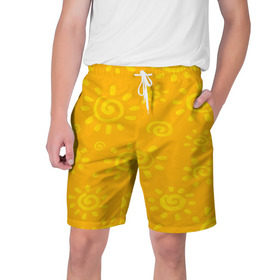 Мужские шорты 3D с принтом Солнышко в Курске,  полиэстер 100% | прямой крой, два кармана без застежек по бокам. Мягкая трикотажная резинка на поясе, внутри которой широкие завязки. Длина чуть выше колен | желтый | паттерн | солнце | яркий