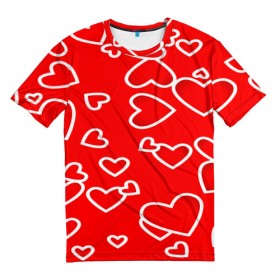 Мужская футболка 3D с принтом Сердечки в Курске, 100% полиэфир | прямой крой, круглый вырез горловины, длина до линии бедер | Тематика изображения на принте: красный | паттерн | сердечки