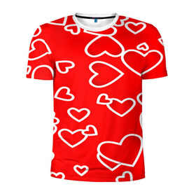 Мужская футболка 3D спортивная с принтом Сердечки в Курске, 100% полиэстер с улучшенными характеристиками | приталенный силуэт, круглая горловина, широкие плечи, сужается к линии бедра | Тематика изображения на принте: красный | паттерн | сердечки