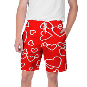 Мужские шорты 3D с принтом Сердечки в Курске,  полиэстер 100% | прямой крой, два кармана без застежек по бокам. Мягкая трикотажная резинка на поясе, внутри которой широкие завязки. Длина чуть выше колен | красный | паттерн | сердечки