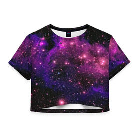 Женская футболка 3D укороченная с принтом Вселенная в Курске, 100% полиэстер | круглая горловина, длина футболки до линии талии, рукава с отворотами | space | star | вселенная | звезды | космический | космос | планеты | пространство