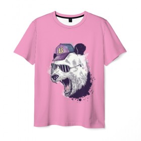Мужская футболка 3D с принтом Панда в бейсболке в Курске, 100% полиэфир | прямой крой, круглый вырез горловины, длина до линии бедер | бейсболка | минимализм | очки | панда