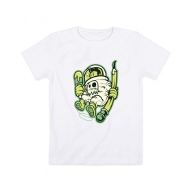Детская футболка хлопок с принтом Художник-космонавт в Курске, 100% хлопок | круглый вырез горловины, полуприлегающий силуэт, длина до линии бедер | 
