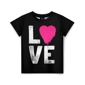 Детская футболка 3D с принтом Love в Курске, 100% гипоаллергенный полиэфир | прямой крой, круглый вырез горловины, длина до линии бедер, чуть спущенное плечо, ткань немного тянется | amour | faith | happy | heart | hope | love | амур | вера | любовь | надежда | сердце | счастье