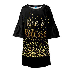 Детское платье 3D с принтом Rise & Release в Курске, 100% полиэстер | прямой силуэт, чуть расширенный к низу. Круглая горловина, на рукавах — воланы | gold | luxury | motivation | release | rise | vip | золото | лакшери | мотивация | подъем | премиум | реализация