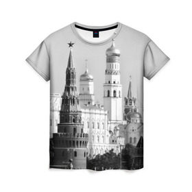 Женская футболка 3D с принтом Москва в Курске, 100% полиэфир ( синтетическое хлопкоподобное полотно) | прямой крой, круглый вырез горловины, длина до линии бедер | город | пейзаж