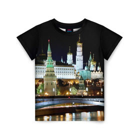 Детская футболка 3D с принтом Москва в Курске, 100% гипоаллергенный полиэфир | прямой крой, круглый вырез горловины, длина до линии бедер, чуть спущенное плечо, ткань немного тянется | Тематика изображения на принте: город | ночь | пейзаж