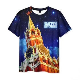 Мужская футболка 3D с принтом Москва в Курске, 100% полиэфир | прямой крой, круглый вырез горловины, длина до линии бедер | кремль | небо | ночь