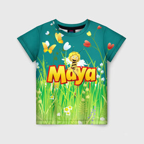 Детская футболка 3D с принтом Пчелка Майя в Курске, 100% гипоаллергенный полиэфир | прямой крой, круглый вырез горловины, длина до линии бедер, чуть спущенное плечо, ткань немного тянется | пчелка майя
