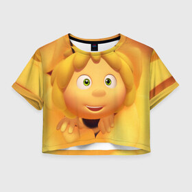 Женская футболка 3D укороченная с принтом Пчелка Майя в Курске, 100% полиэстер | круглая горловина, длина футболки до линии талии, рукава с отворотами | пчелка майя