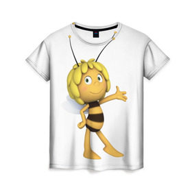 Женская футболка 3D с принтом Пчелка Майя в Курске, 100% полиэфир ( синтетическое хлопкоподобное полотно) | прямой крой, круглый вырез горловины, длина до линии бедер | пчелка майя