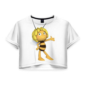 Женская футболка 3D укороченная с принтом Пчелка Майя в Курске, 100% полиэстер | круглая горловина, длина футболки до линии талии, рукава с отворотами | Тематика изображения на принте: пчелка майя