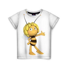 Детская футболка 3D с принтом Пчелка Майя в Курске, 100% гипоаллергенный полиэфир | прямой крой, круглый вырез горловины, длина до линии бедер, чуть спущенное плечо, ткань немного тянется | Тематика изображения на принте: пчелка майя