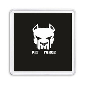 Магнит 55*55 с принтом Pit Force в Курске, Пластик | Размер: 65*65 мм; Размер печати: 55*55 мм | pit force | белый | боец | друг человека | животные | питбуль | порода | собака | цвет | чёрный