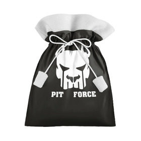 Подарочный 3D мешок с принтом Pit Force в Курске, 100% полиэстер | Размер: 29*39 см | Тематика изображения на принте: pit force | белый | боец | друг человека | животные | питбуль | порода | собака | цвет | чёрный