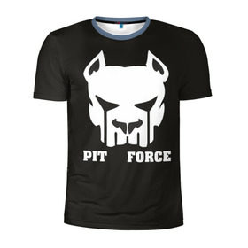 Мужская футболка 3D спортивная с принтом Pit Force в Курске, 100% полиэстер с улучшенными характеристиками | приталенный силуэт, круглая горловина, широкие плечи, сужается к линии бедра | pit force | белый | боец | друг человека | животные | питбуль | порода | собака | цвет | чёрный