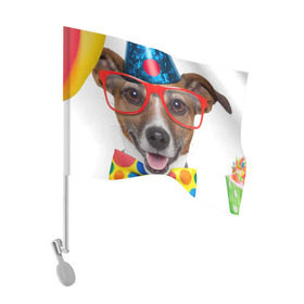 Флаг для автомобиля с принтом Джек рассел - клоун в Курске, 100% полиэстер | Размер: 30*21 см | волкодав | дворняжка | джек | джек рассел | домашние животные | любимец | мопс | овчарка | пес | песик | питомец | рассел | сенбернар | собака | собачка