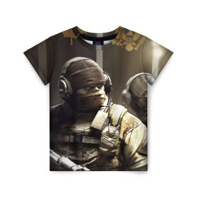 Детская футболка 3D с принтом Tom Clancy Rainbow Six в Курске, 100% гипоаллергенный полиэфир | прямой крой, круглый вырез горловины, длина до линии бедер, чуть спущенное плечо, ткань немного тянется | clancy | rainbow | six | tom | автоматы | игры | маски | мужчины | осада | солдаты